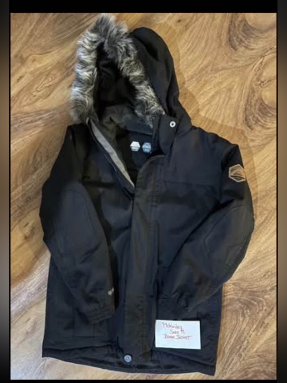 Kids Black Hooded Puffer Coat with Faux Fur Trim